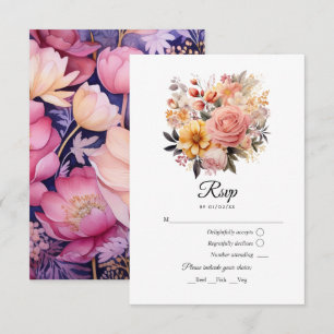 Cartons Réponse Mariage floral blanc et or