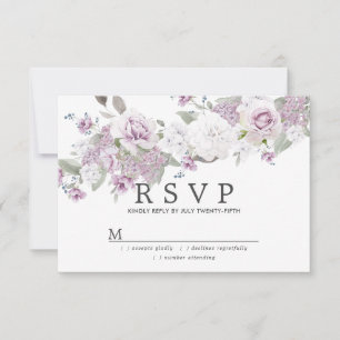 Cartons Réponse Mariage floral blanc violet rustique
