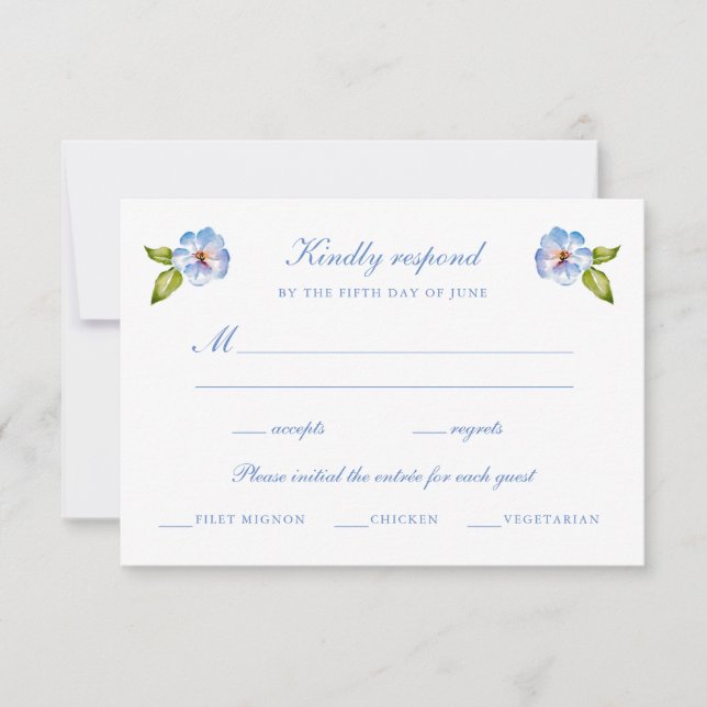 Cartons Réponse Mariage floral bleu (Devant)