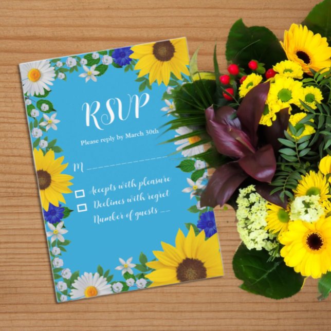 Cartons Réponse Mariage Floral bleu ciel d'été (Créateur téléchargé)