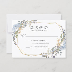 Cartons Réponse Mariage floral bleu-doré géométrique
