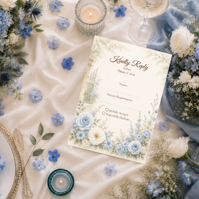 Cartons Réponse Mariage Floral Bleu Élégant (Créateur téléchargé)