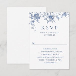 Cartons Réponse Mariage floral bleu élégant victorien français