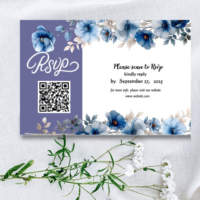 Cartons Réponse Mariage floral bleu et blanc (Créateur téléchargé)