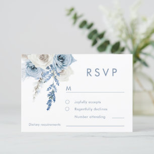 Cartons Réponse Mariage floral bleu et blanc Dusty