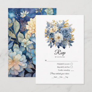 Cartons Réponse Mariage floral bleu et or Dusty