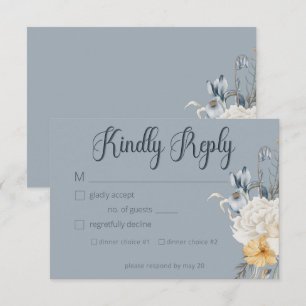 Cartons Réponse Mariage floral bleu jaune et blanc