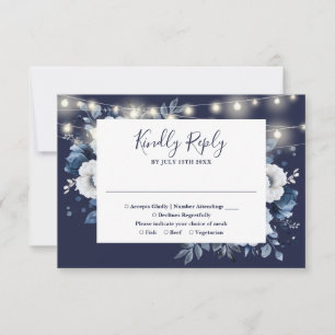 Cartons Réponse Mariage floral bleu marine