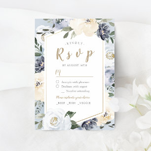 Cartons Réponse Mariage floral bleu pâle fleuri botanique