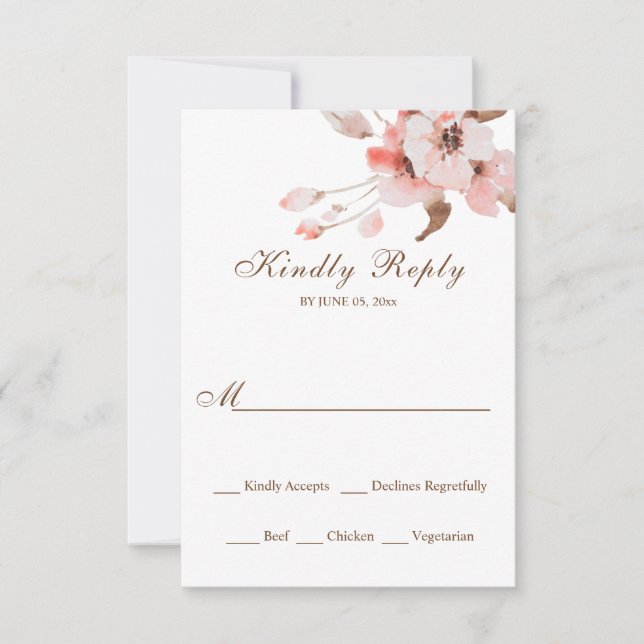 Cartons Réponse Mariage floral bleu rose pâle Rose (Devant)