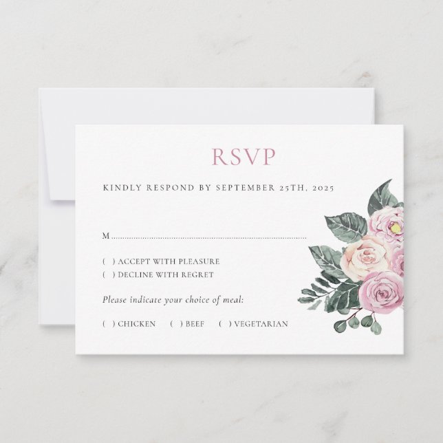 Cartons Réponse Mariage floral bleu rose Rose (Devant)