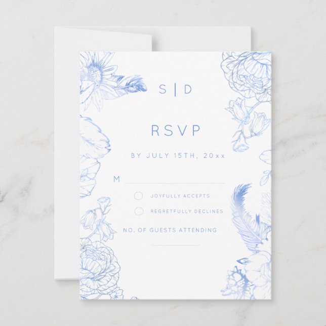 Cartons Réponse Mariage Floral Bleu Rustique (Devant)