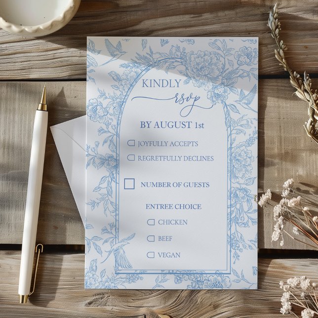 Cartons Réponse Mariage Floral bleu Toile et blanc (French Toile Blue Vintage Wedding RSVP)