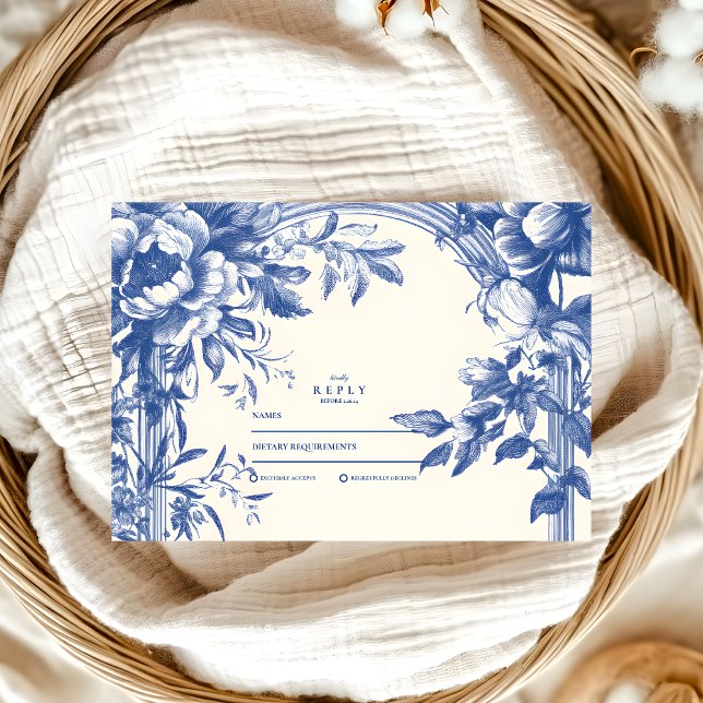 Cartons Réponse Mariage Floral Bleu Victorien (Créateur téléchargé)