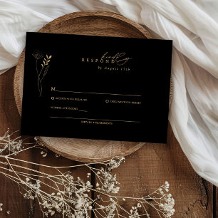 Cartons Réponse Mariage Floral Bohème Noir et Or Moderne