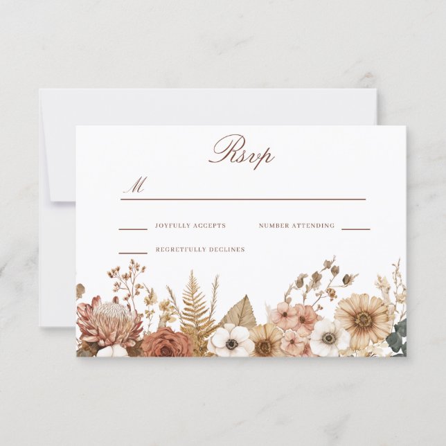 Cartons Réponse Mariage Floral Boho  (Devant)