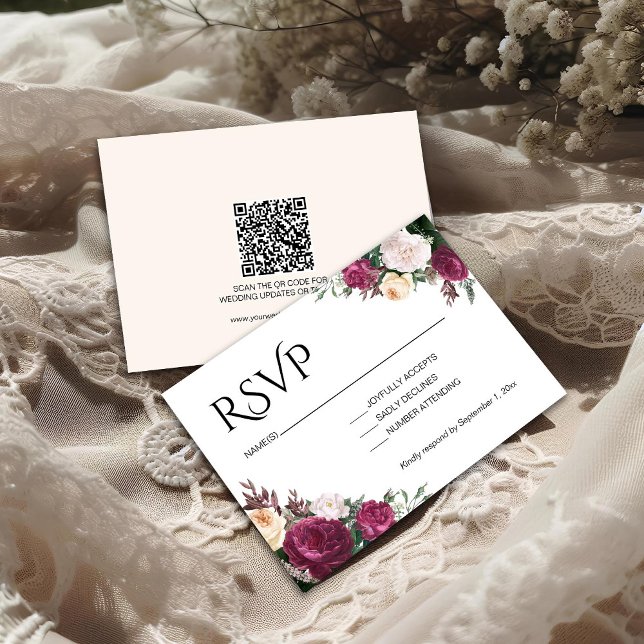 Cartons Réponse Mariage Floral Boho Bourgogne (Créateur téléchargé)