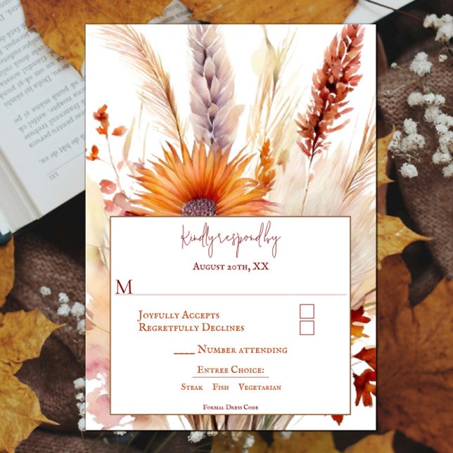 Cartons Réponse Mariage floral Boho d'automne | Blanc (Autumn Boho Floral White Wedding RSVP Card)