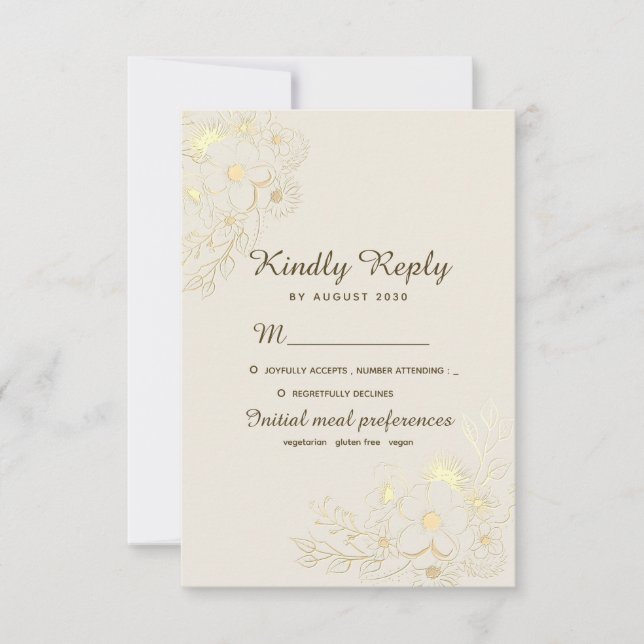 Cartons Réponse Mariage floral Boho or  (Devant)