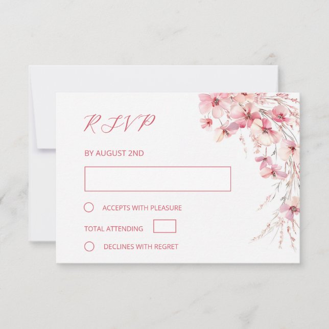 Cartons Réponse Mariage floral boho rose Art fin (Devant)