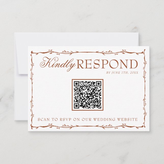 Cartons Réponse Mariage Floral Boho Rouille Terre Cuite Code QR (Devant)