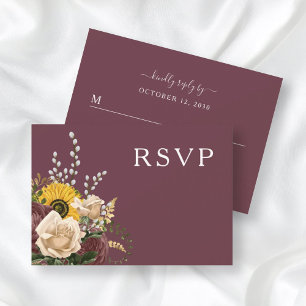 Cartons Réponse Mariage Floral Bordeaux Élégant 