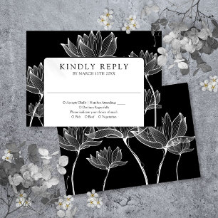 Cartons Réponse Mariage floral botanique moderne noir et blanc