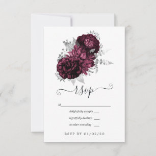 Cartons Réponse Mariage floral bourguignon et argenté