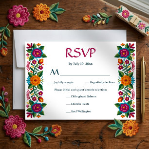 Cartons Réponse Mariage Floral Broderie Colorée Fiesta Mexicaine