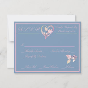 Cartons Réponse Mariage Floral Campagnard Bleu et Rose Pastel