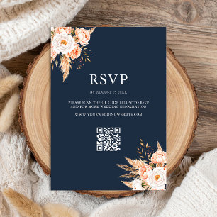 Cartons Réponse Mariage floral chic et bleu marine