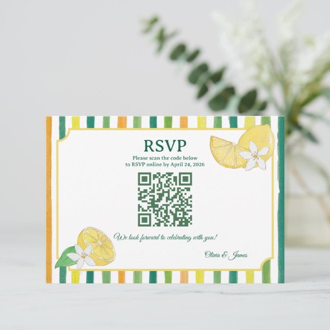 Cartons Réponse Mariage Floral Citron et Citron Vert Chic (Debout devant)