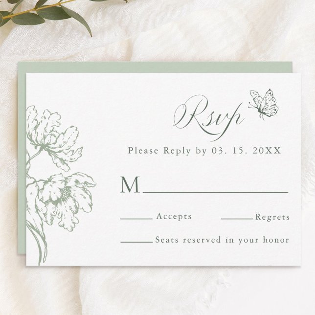 Cartons Réponse Mariage floral classique moderne vert sauge  (Créateur téléchargé)