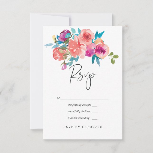Cartons Réponse Mariage floral corail et fandango (Devant)