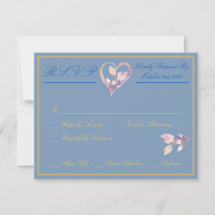 Cartons Réponse Mariage Floral Country Bleu, Or et Rose