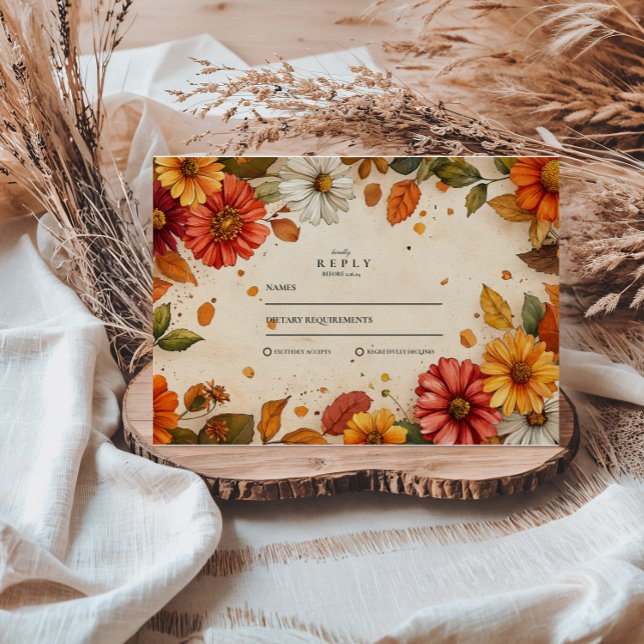 Cartons Réponse Mariage Floral Daisy d'Automne (Créateur téléchargé)