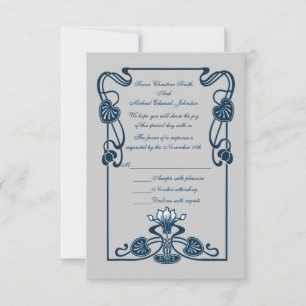 Cartons Réponse Mariage floral d'argent bleu
