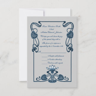 Cartons Réponse Mariage floral d'argent bleu