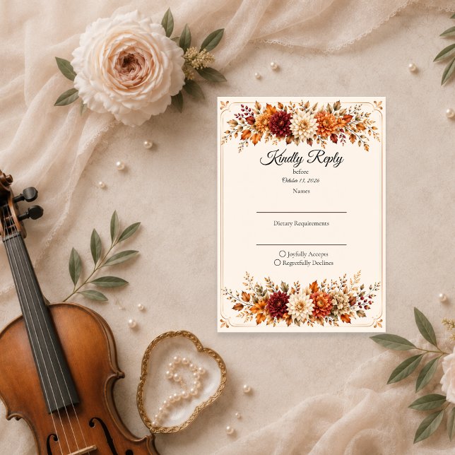 Cartons Réponse Mariage Floral d'Automne Rustique (Créateur téléchargé)