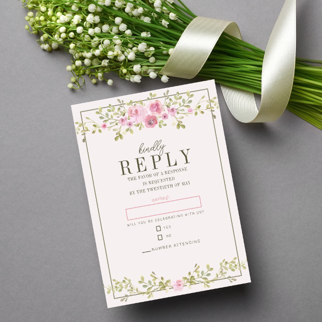 Cartons Réponse Mariage Floral de Conte de Fées Rose & Vert Jardin (Créateur téléchargé)