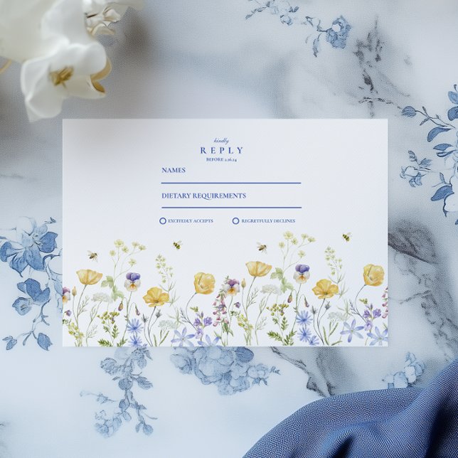 Cartons Réponse Mariage floral de crête bleue Dusty (Créateur téléchargé)