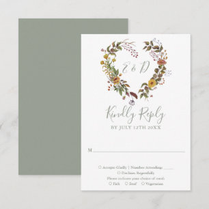 Cartons Réponse Mariage Floral de Fleur Sauvage Rustique Vert Saug