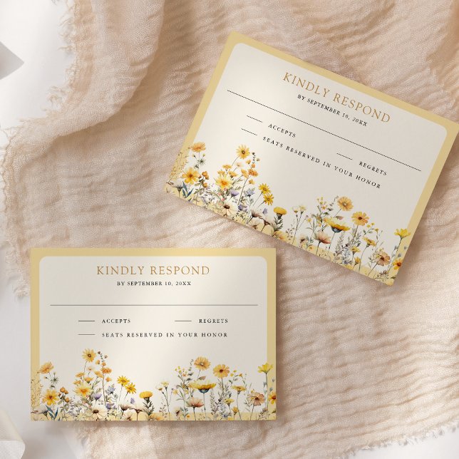 Cartons Réponse Mariage floral de fleurs sauvages boho jaune (Créateur téléchargé)