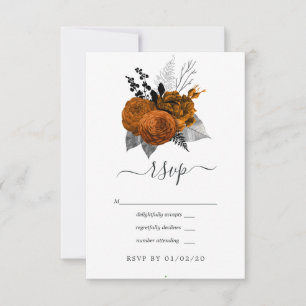 Cartons Réponse Mariage Floral de Halloween Noir et Orange Vintage