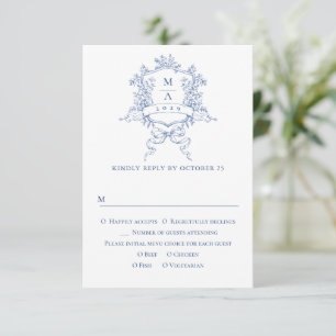 Cartons Réponse Mariage Floral de Jardin Français Bleu Élégant Vin