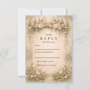 Cartons Réponse Mariage Floral de la Forêt aux Bois de Cerf