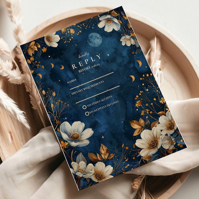 Cartons Réponse Mariage Floral de Minuit Céleste (Créateur téléchargé)