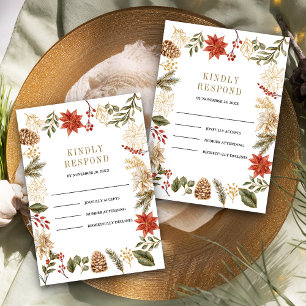 Cartons Réponse Mariage Floral de Noël Or Rouge