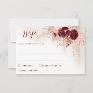 Cartons Réponse Mariage Floral de Roses Bourguignonnes Herbe de Pa