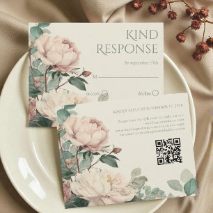 Cartons Réponse Mariage Floral de Roses et Pivoines à l'Aquarelle 